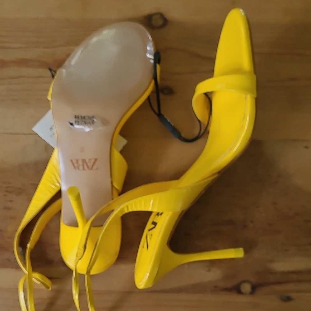 Zara Fresh Canary Yellow Strappy Sandal Lace Up Heels Size 37 - Bundle Discount - Picture 2 of 7